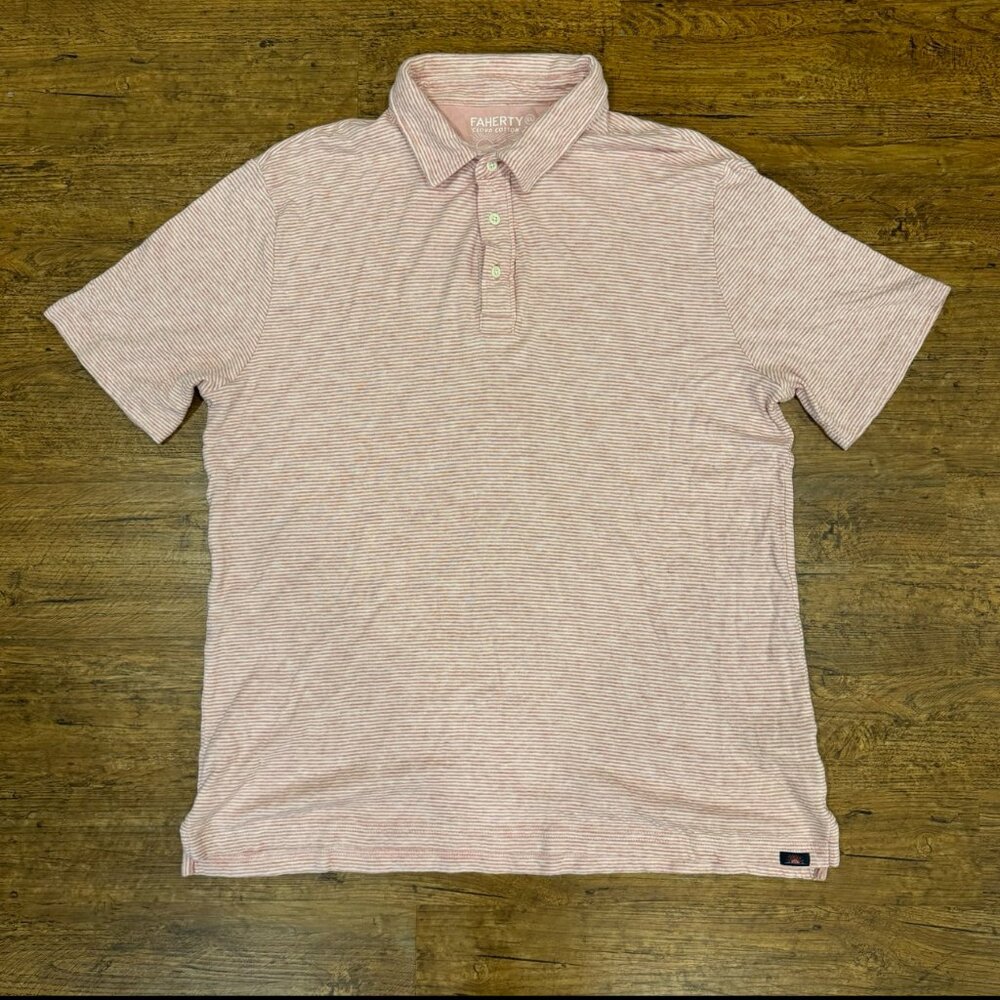 Faherty Cloud‎ Cotton Pink Striped Casual Golf Short Sleeve Polo Shirt Men's XL - Picture 2 of 9